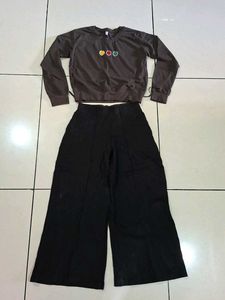 Cute Smiley Face Sweatshirt &amp; Wide Leg Pants Set