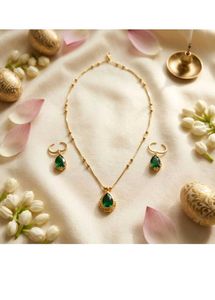 Gold-Tone Green Stone Pendant Necklace