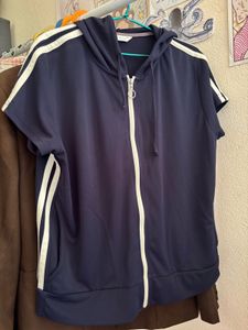 Navy Blue Short Sleeve Zip-Up Hoodie