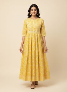 Yellow Printed Anarkali Kurta