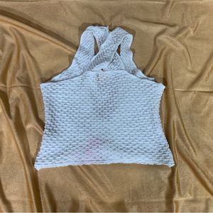 White Textured Halter Neck Crop Top