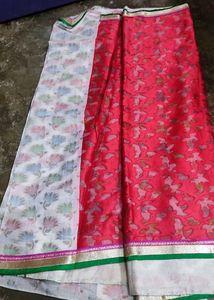 Beautiful Red Saree with White Floral Print