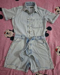 Light Wash Denim Short Jumpsuit