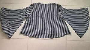 Striped Bell Sleeve Top with Lace-Up Neck