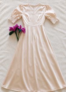 Elegant Peach Lace Trimmed Gown