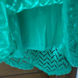 BERSHKA Green Lace Cropped Tank Top