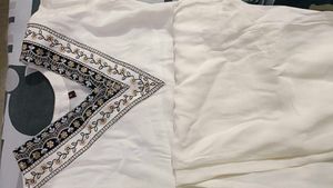 Elegant White Kurta with Embroidered Neckline