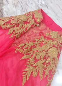 Stunning Red Embroidered Gown with Cape