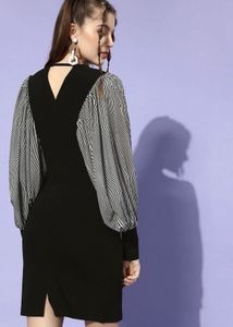Women Black Solid Batwing Sleeve Dress