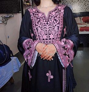 Elegant Black Kurta Set with Pink Embroidery