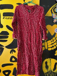 Red Bandhani Print Kurta
