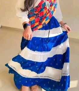 Boho Blue &amp; White Tiered Skirt