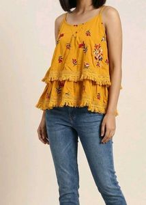 Yellow Printed Kurta Set with Tassels