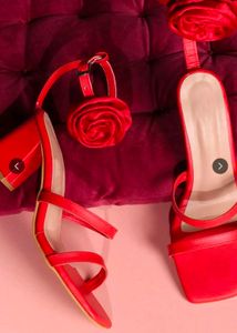 N. Red Rose Embellished Block Heels