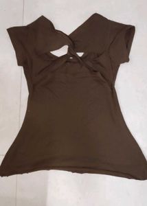 Brown T-Shirt with Flower Embellishment