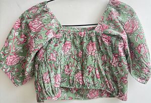 Multicolour Crop Top With Smocking Details