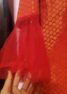chanderi banarasi  Red kurti
