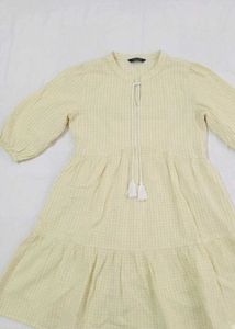 Light Yellow Gingham Tiered Dress