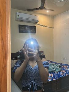 Blue Checkered Off-Shoulder Top