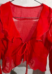 Red Sheer Tie Front Top