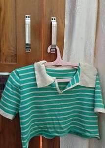 Green & White Striped Crop Top