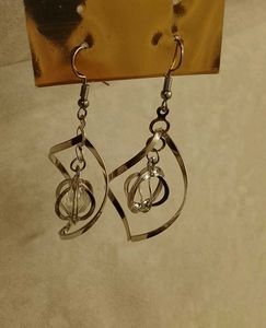 2PAIRS Silver Tone Dangle Earrings
