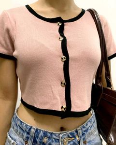 Pink Button-Up Crop Top