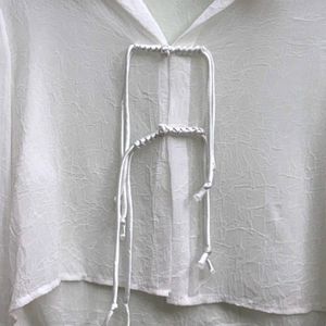 Sheer White Tie-Up Blouse