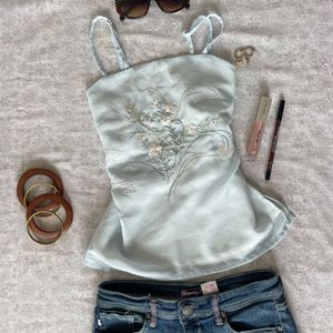 Light Blue Embroidered Camisole Top