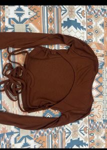 Brown Backless Tie-Up Top