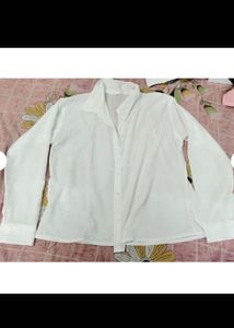 White Textured Collared Button-Up Shirt