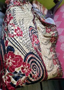 Elegant Golden Floral Print  crepeSaree