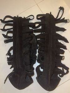 Black Fringed Gladiator Sandals