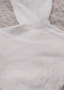 White Woolen Turtleneck Crop Top