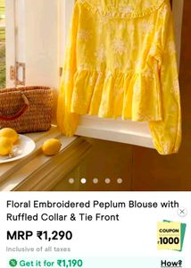 💛 Yellow Embroidered Peplum Top 💛