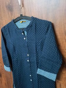 Women Navy Blue Dotted Print Kurti