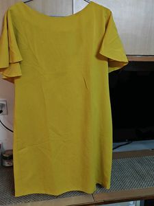 Mustard Dress with Ruffle Sleeves
