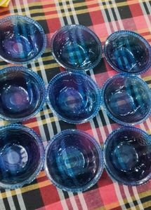 Set of 9 Blue Glass Bowls