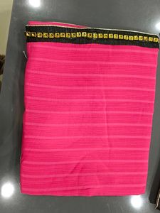 Vibrant Pink Saree with Black Border