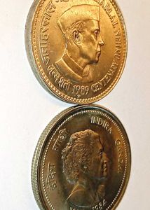 UNC ₹5 Jawaharlal Nehru &amp; Indira Gandhi Coin Combo