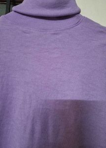 Lilac ribbed turtleneck full sleeves top