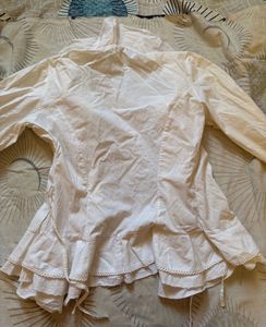 White Cotton shirt with Ruffle Hem