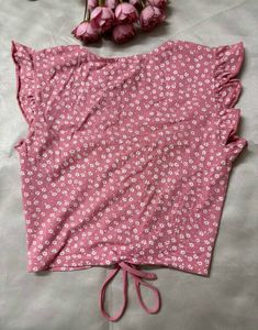 Pink Floral Ruched Crop Top