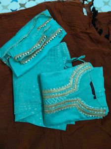 Elegant premium Teal Kurta set with Embellished Ne