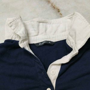 Navy Blue Collared Crop Top