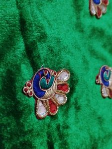 🦚 Green Velvet Koti/Waistcoat Peacock patches