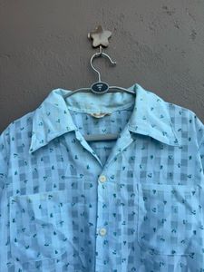 Retro Blue Plaid Short Sleeve Shirt