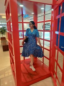 Blue Floral Print Wrap Dress
