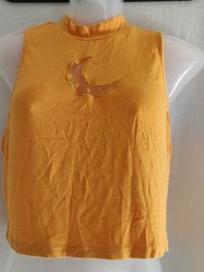 Orange Sleeveless Crop Top with Moon Graphic