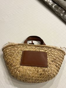 Straw Tote Bag with Leather Accents